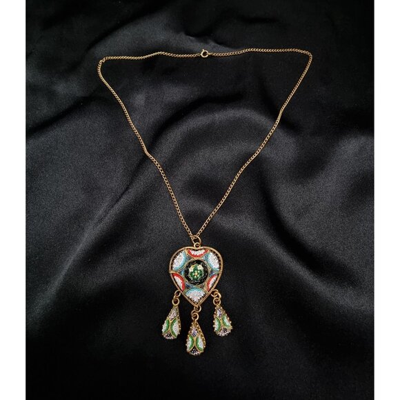 Rare Find Vintage 1930s-1950s Italian Gold Tone Necklace W/ Hand-Painted Micromo - Picture 2 of 7